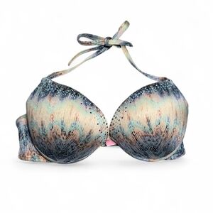 Victoria's Secret Rhinestone Bling Padded PushUp Underwire Halter Bikini Top 36D